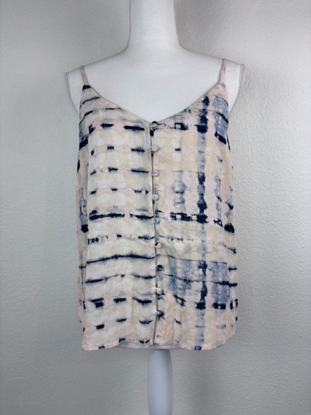 Sanctuary women's large pink blue tie dry button front cropped sleeveless top